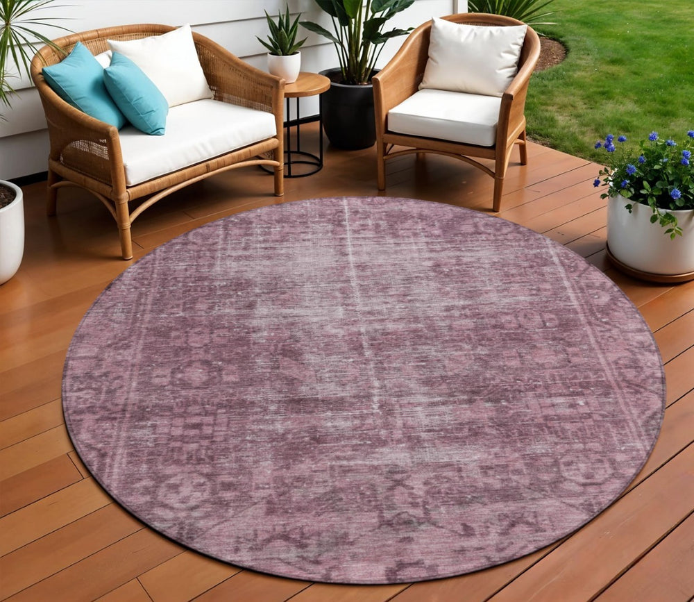 HomeRoots 5' Merlot Oriental Area Rug - Durable, Washable, Stylish Design for Indoor and Outdoor Spaces 8' Round 607550