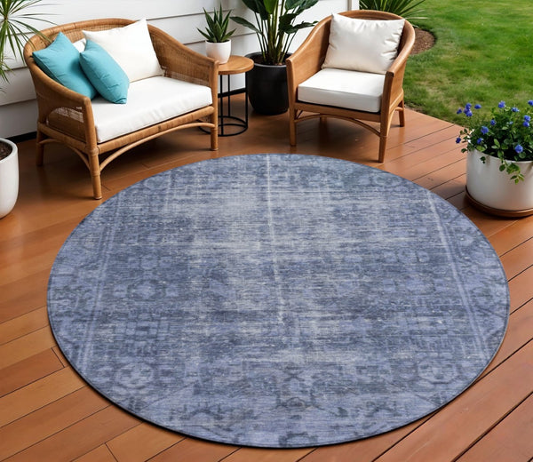 HomeRoots 5' Navy Blue Oriental Area Rug - Durable, Washable Design for Indoor & Outdoor Spaces, Stain-Resistant 8' Round 607562
