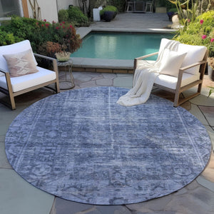 HomeRoots 5' Navy Blue Oriental Area Rug - Durable, Washable Design for Indoor & Outdoor Spaces, Stain-Resistant 8' Round 607562