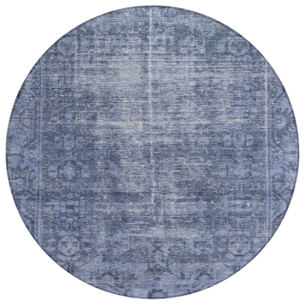 HomeRoots 5' Navy Blue Oriental Area Rug - Durable, Washable Design for Indoor & Outdoor Spaces, Stain-Resistant 8' Round 607562