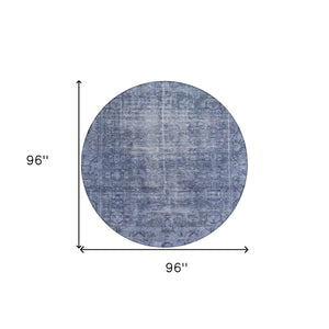HomeRoots 5' Navy Blue Oriental Area Rug - Durable, Washable Design for Indoor & Outdoor Spaces, Stain-Resistant 8' Round 607562