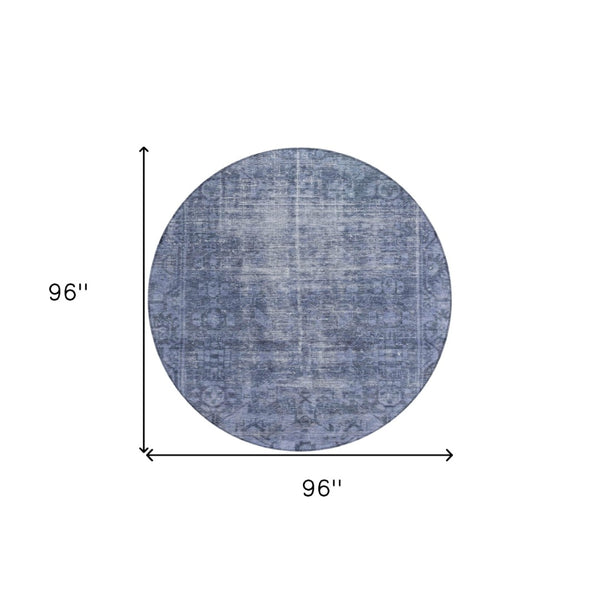 HomeRoots 5' Navy Blue Oriental Area Rug - Durable, Washable Design for Indoor & Outdoor Spaces, Stain-Resistant 8' Round 607562