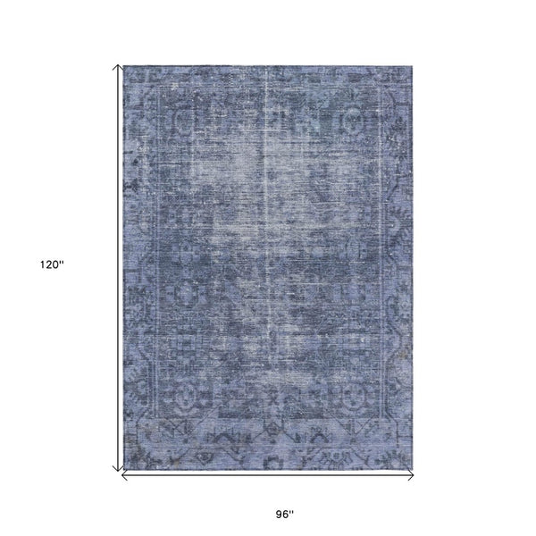 HomeRoots 5' Navy Blue Oriental Area Rug - Durable, Washable Design for Indoor & Outdoor Spaces, Stain-Resistant 8' X 10' 607563