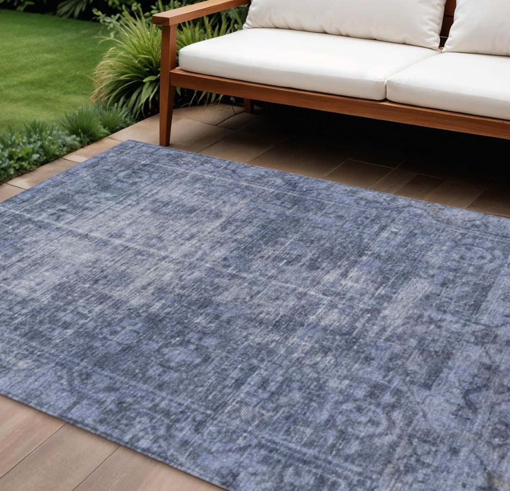 HomeRoots 5' Navy Blue Oriental Area Rug - Durable, Washable Design for Indoor & Outdoor Spaces, Stain-Resistant 10' X 14' 607565