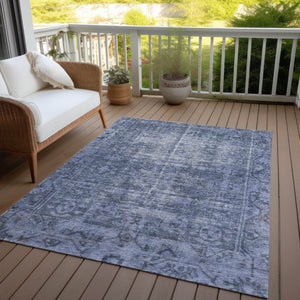 HomeRoots 5' Navy Blue Oriental Area Rug - Durable, Washable Design for Indoor & Outdoor Spaces, Stain-Resistant 10' X 14' 607565