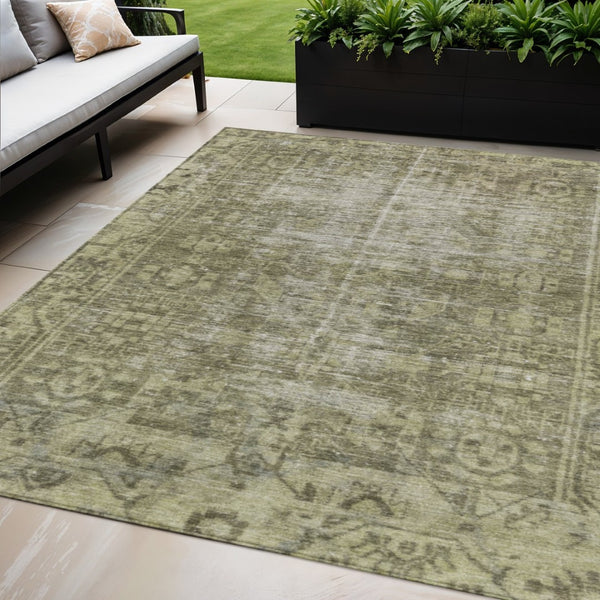 HomeRoots 5' Olive Green Oriental Area Rug – Durable, Washable & Stylish for Indoor/Outdoor Spaces 5' X 8' 607567