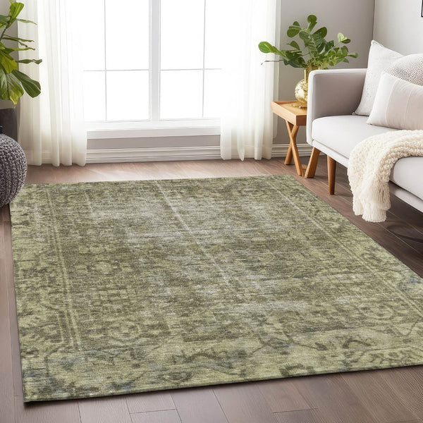 HomeRoots 5' Olive Green Oriental Area Rug – Durable, Washable & Stylish for Indoor/Outdoor Spaces 5' X 8' 607567