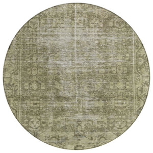 HomeRoots 5' Olive Green Oriental Area Rug – Durable, Washable & Stylish for Indoor/Outdoor Spaces 8' Round 607568