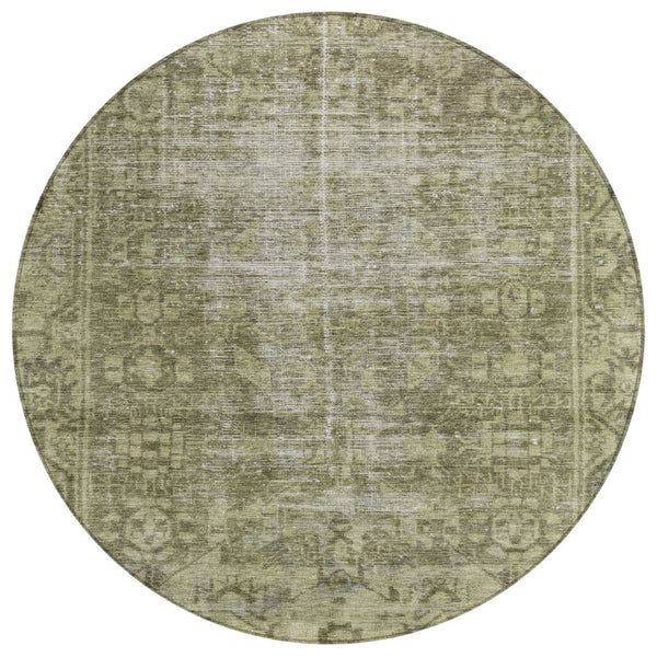 HomeRoots 5' Olive Green Oriental Area Rug – Durable, Washable & Stylish for Indoor/Outdoor Spaces 8' Round 607568