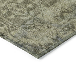 HomeRoots 5' Olive Green Oriental Area Rug – Durable, Washable & Stylish for Indoor/Outdoor Spaces 8' Round 607568