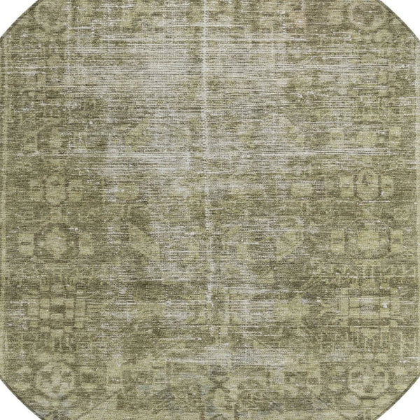 HomeRoots 5' Olive Green Oriental Area Rug – Durable, Washable & Stylish for Indoor/Outdoor Spaces 8' Round 607568