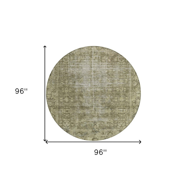 HomeRoots 5' Olive Green Oriental Area Rug – Durable, Washable & Stylish for Indoor/Outdoor Spaces 8' Round 607568