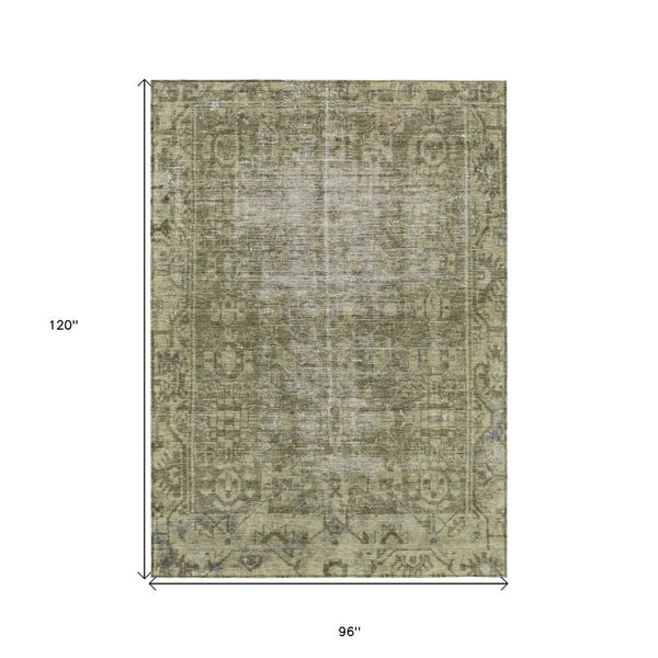 HomeRoots 5' Olive Green Oriental Area Rug – Durable, Washable & Stylish for Indoor/Outdoor Spaces 8' X 10' 607569
