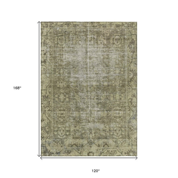 HomeRoots 5' Olive Green Oriental Area Rug – Durable, Washable & Stylish for Indoor/Outdoor Spaces 10' X 14' 607571