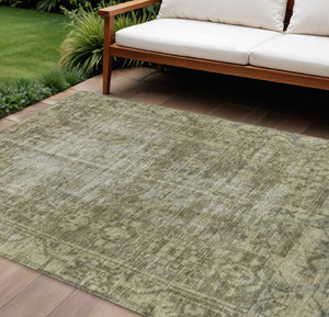 HomeRoots 5' Olive Green Oriental Area Rug – Durable, Washable & Stylish for Indoor/Outdoor Spaces 10' X 14' 607571