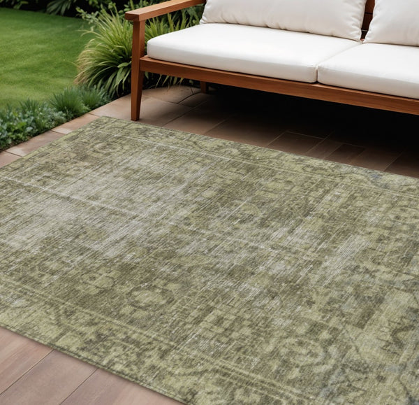 HomeRoots 5' Olive Green Oriental Area Rug – Durable, Washable & Stylish for Indoor/Outdoor Spaces 10' X 14' 607571