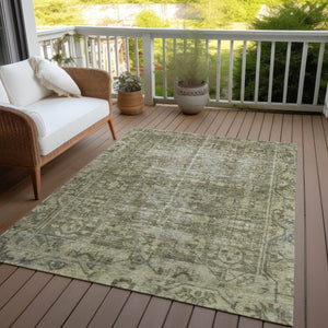 HomeRoots 5' Olive Green Oriental Area Rug – Durable, Washable & Stylish for Indoor/Outdoor Spaces 10' X 14' 607571