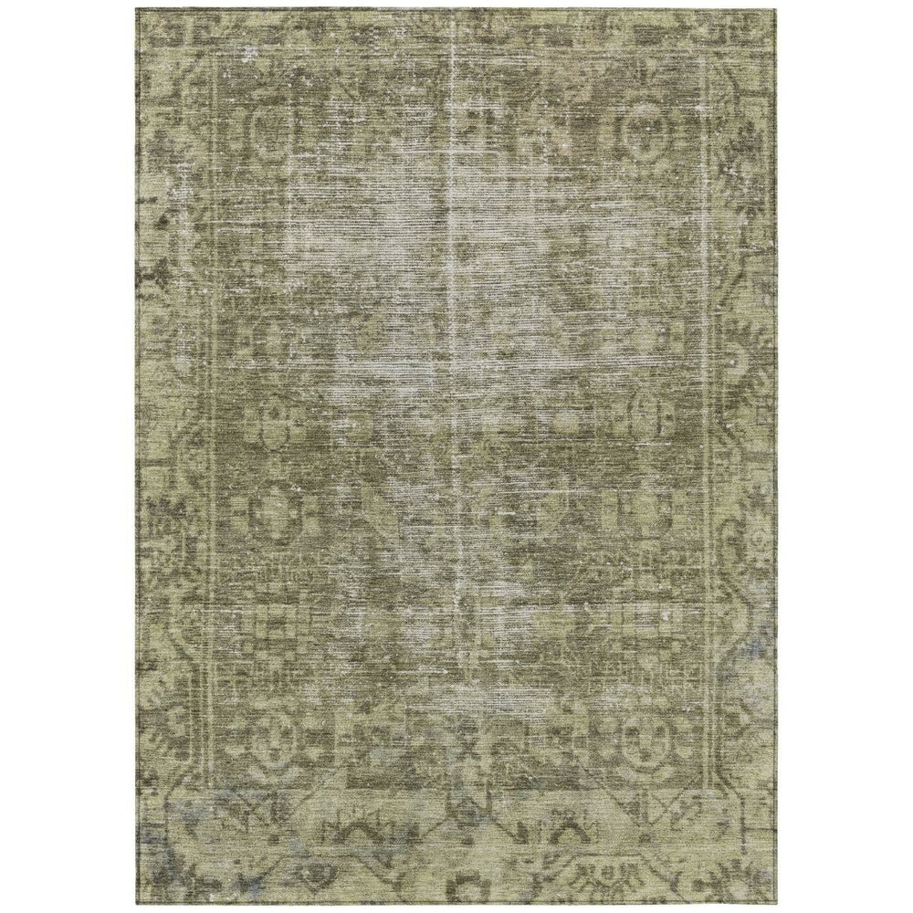 HomeRoots 5' Olive Green Oriental Area Rug – Durable, Washable & Stylish for Indoor/Outdoor Spaces 10' X 14' 607571