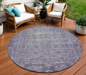 HomeRoots 5' Timeless Purple Oriental Indoor Outdoor Area Rug - Durable, Stylish, and Machine Washable Design 8' Round 607574