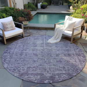 HomeRoots 5' Timeless Purple Oriental Indoor Outdoor Area Rug - Durable, Stylish, and Machine Washable Design 8' Round 607574