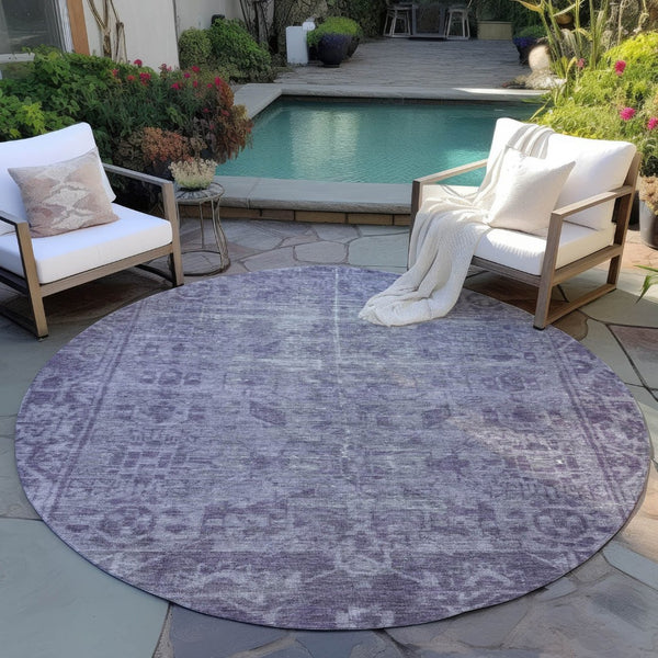 HomeRoots 5' Timeless Purple Oriental Indoor Outdoor Area Rug - Durable, Stylish, and Machine Washable Design 8' Round 607574