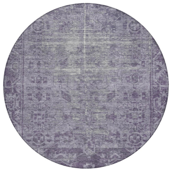 HomeRoots 5' Timeless Purple Oriental Indoor Outdoor Area Rug - Durable, Stylish, and Machine Washable Design 8' Round 607574