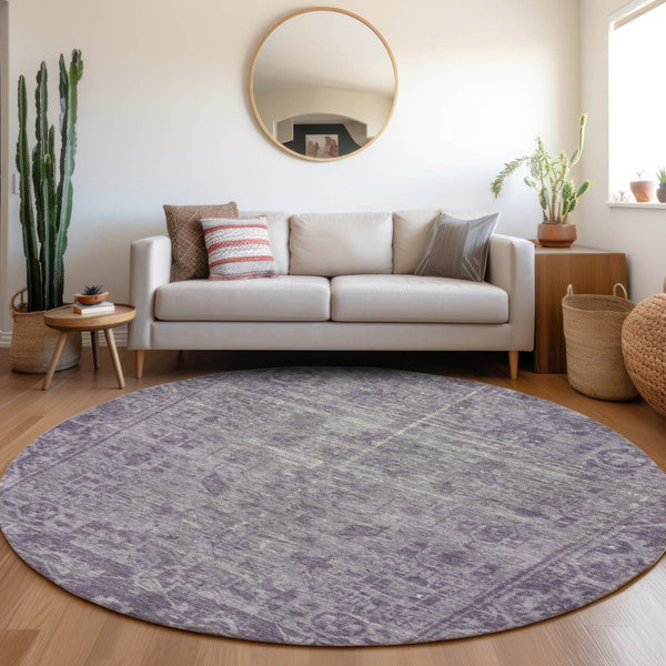 HomeRoots 5' Timeless Purple Oriental Indoor Outdoor Area Rug - Durable, Stylish, and Machine Washable Design 8' Round 607574