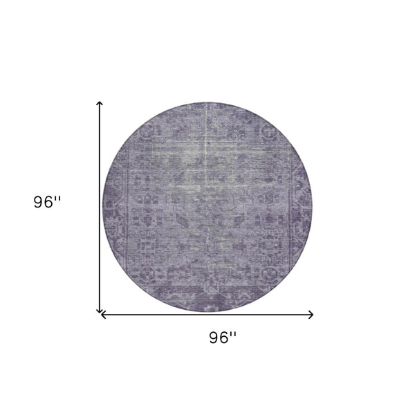 HomeRoots 5' Timeless Purple Oriental Indoor Outdoor Area Rug - Durable, Stylish, and Machine Washable Design 8' Round 607574