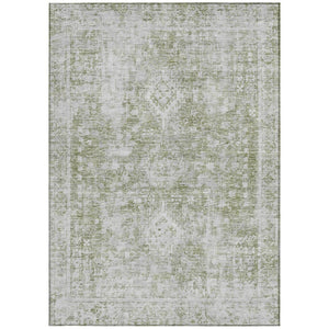 HomeRoots 5' Artichoke Green Oriental Area Rug - Stylish, Washable, Durable for Indoor & Outdoor Spaces 5' X 8' 607585