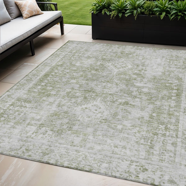 HomeRoots 5' Artichoke Green Oriental Area Rug - Stylish, Washable, Durable for Indoor & Outdoor Spaces 5' X 8' 607585
