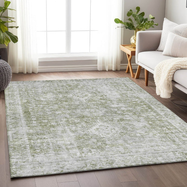 HomeRoots 5' Artichoke Green Oriental Area Rug - Stylish, Washable, Durable for Indoor & Outdoor Spaces 5' X 8' 607585