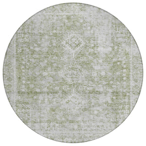 HomeRoots 5' Artichoke Green Oriental Area Rug - Stylish, Washable, Durable for Indoor & Outdoor Spaces 8' Round 607586