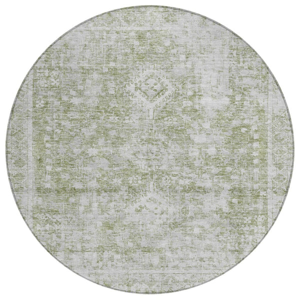 HomeRoots 5' Artichoke Green Oriental Area Rug - Stylish, Washable, Durable for Indoor & Outdoor Spaces 8' Round 607586