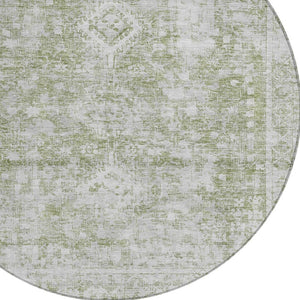 HomeRoots 5' Artichoke Green Oriental Area Rug - Stylish, Washable, Durable for Indoor & Outdoor Spaces 8' Round 607586