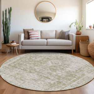 HomeRoots 5' Artichoke Green Oriental Area Rug - Stylish, Washable, Durable for Indoor & Outdoor Spaces 8' Round 607586