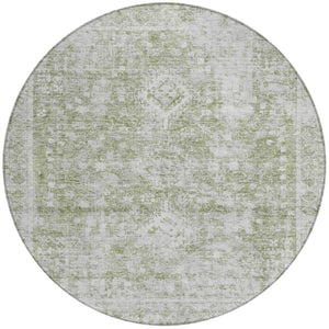 HomeRoots 5' Artichoke Green Oriental Area Rug - Stylish, Washable, Durable for Indoor & Outdoor Spaces 8' Round 607586