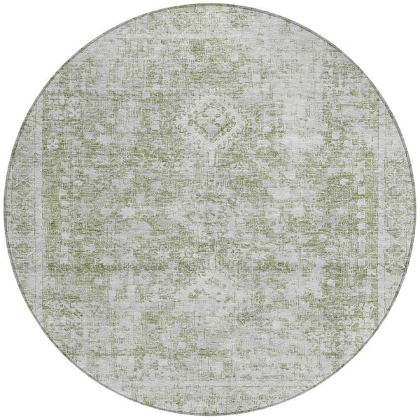 HomeRoots 5' Artichoke Green Oriental Area Rug - Stylish, Washable, Durable for Indoor & Outdoor Spaces 8' Round 607586