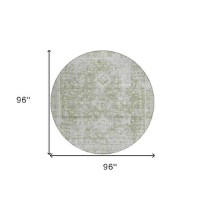 HomeRoots 5' Artichoke Green Oriental Area Rug - Stylish, Washable, Durable for Indoor & Outdoor Spaces 8' Round 607586