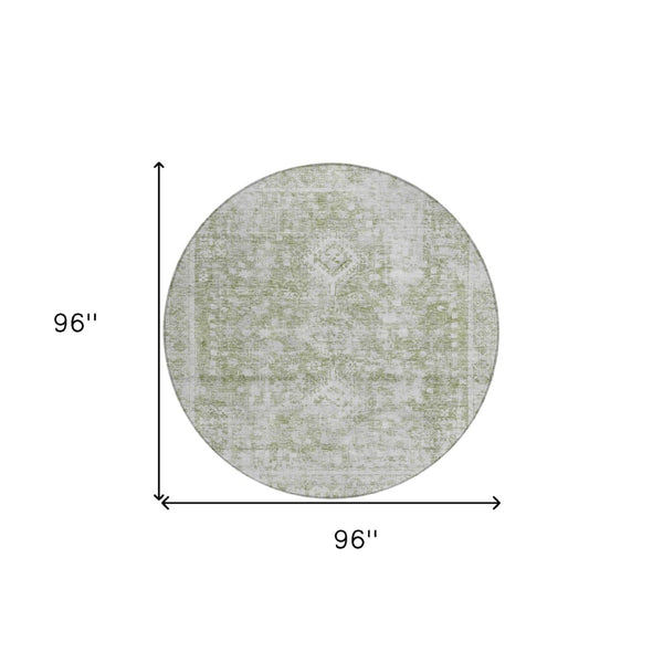 HomeRoots 5' Artichoke Green Oriental Area Rug - Stylish, Washable, Durable for Indoor & Outdoor Spaces 8' Round 607586