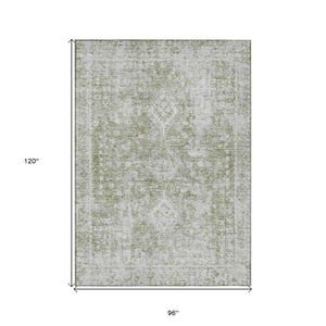 HomeRoots 5' Artichoke Green Oriental Area Rug - Stylish, Washable, Durable for Indoor & Outdoor Spaces 8' X 10' 607587