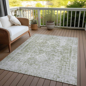 HomeRoots 5' Artichoke Green Oriental Area Rug - Stylish, Washable, Durable for Indoor & Outdoor Spaces 8' X 10' 607587