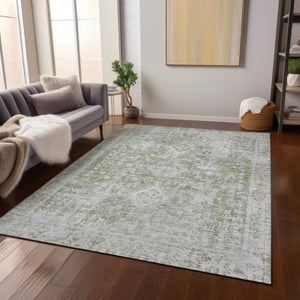 HomeRoots 5' Artichoke Green Oriental Area Rug - Stylish, Washable, Durable for Indoor & Outdoor Spaces 8' X 10' 607587