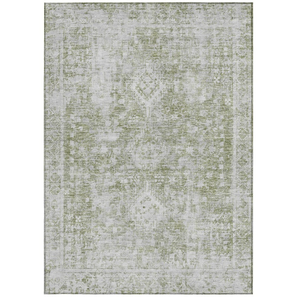 HomeRoots 5' Artichoke Green Oriental Area Rug - Stylish, Washable, Durable for Indoor & Outdoor Spaces 9' X 12' 607588