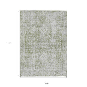 HomeRoots 5' Artichoke Green Oriental Area Rug - Stylish, Washable, Durable for Indoor & Outdoor Spaces 9' X 12' 607588
