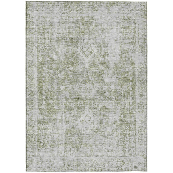 HomeRoots 5' Artichoke Green Oriental Area Rug - Stylish, Washable, Durable for Indoor & Outdoor Spaces 9' X 12' 607588