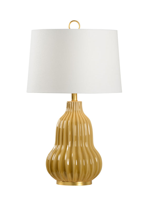 Wildwood Oliver Butterscotch Lamp With Antique Gold Leaf Accent — 29.5" Glossy Ceramic Transitional Lighting Statement 60759