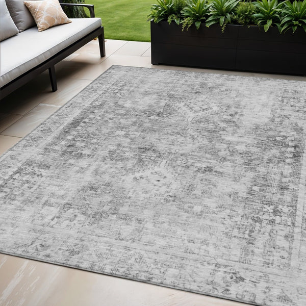 HomeRoots 5' Charcoal Oriental Area Rug - Durable, Washable Indoor & Outdoor Rug for High-Traffic Spaces 5' X 8' 607591