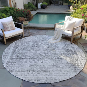 HomeRoots 5' Charcoal Oriental Area Rug - Durable, Washable Indoor & Outdoor Rug for High-Traffic Spaces 8' Round 607592