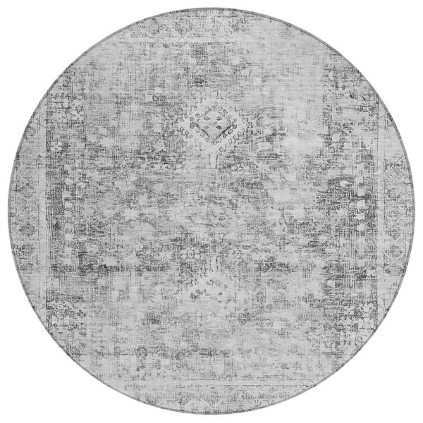 HomeRoots 5' Charcoal Oriental Area Rug - Durable, Washable Indoor & Outdoor Rug for High-Traffic Spaces 8' Round 607592