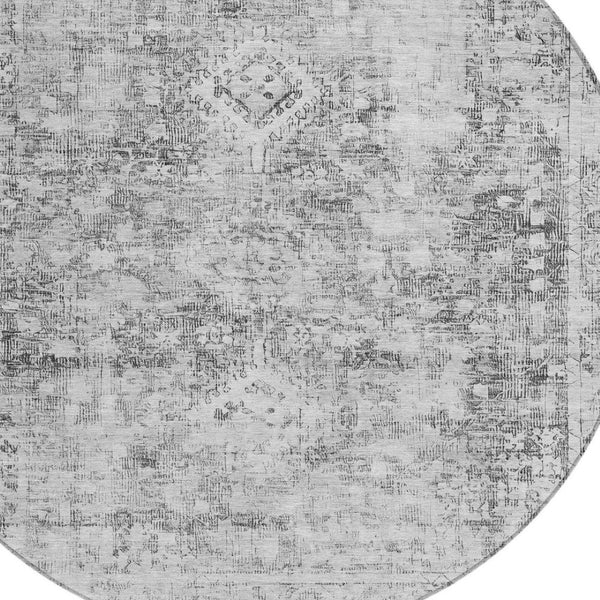 HomeRoots 5' Charcoal Oriental Area Rug - Durable, Washable Indoor & Outdoor Rug for High-Traffic Spaces 8' Round 607592